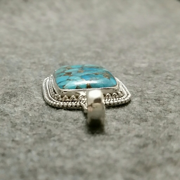 925 Silver Copper Blue Turquoise Pendant - Picture 3 of 8